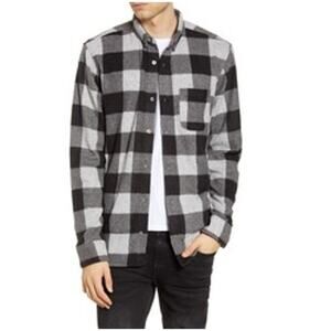 BP. Men's Plaid Button-Down Knit Flannel Shirt Size XL Black/White Long Sleeve